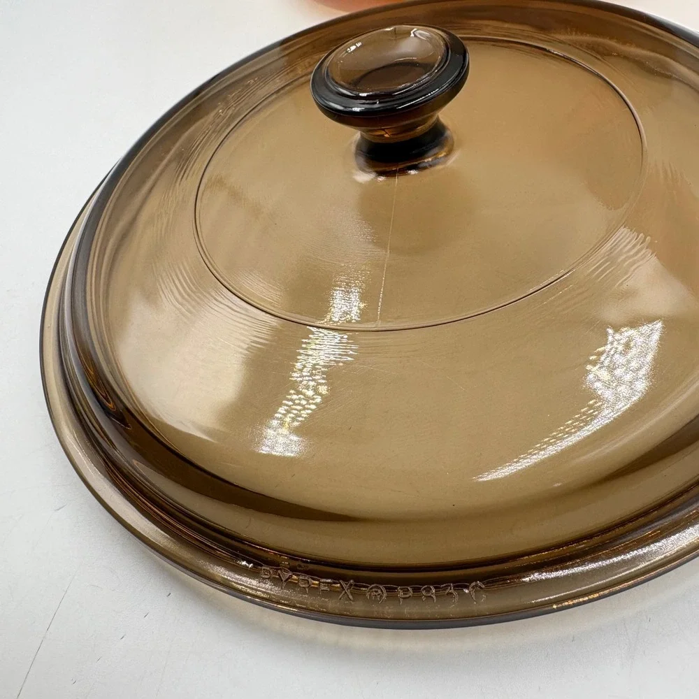 Visions Corning Saucepan 1.5L Amber Glass Pot France V-15-B Good Vintage MCM